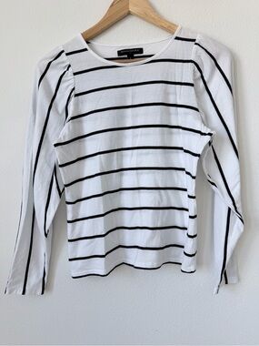Banana Republic White Long Sleeve Top with Black Stripes